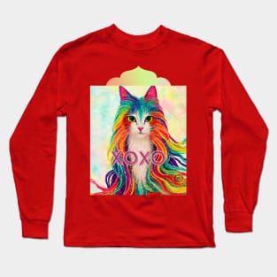 XOXO (hugs and kisses) long haired cat Long Sleeve T-Shirt